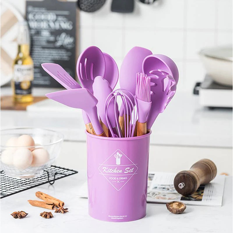 12 PCs Non stick Silicone Cooking Set- Purple