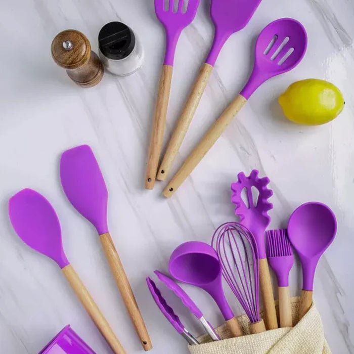 12 PCs Non stick Silicone Cooking Set- Purple